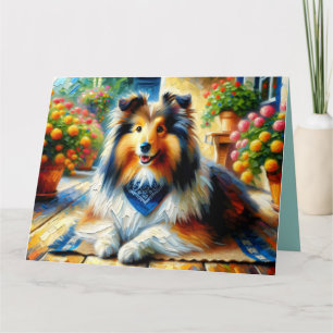 Tarjeta De Agradecimiento Sheepdog de Shetland en la escena del Jardín de la