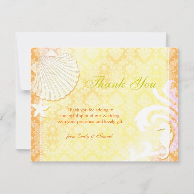 Tarjeta De Agradecimiento Shell & Seahorse Beach Wedding Gracias (Anverso)