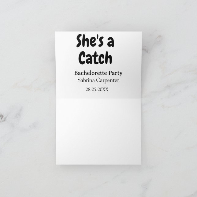 Tarjeta De Agradecimiento She's a catch bachelorette party name date simple  (Interior)