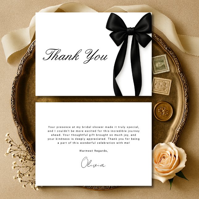 Tarjeta De Agradecimiento She's Tying the Knot Black Bow Bridal Shower (Subido por el creador)