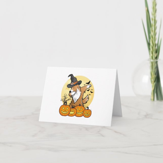Tarjeta De Agradecimiento Shetland Sheepdog Dabbing Halloween (Anverso)