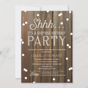 Tarjeta De Agradecimiento Shh Surprise Birthday Party Rústica Wood