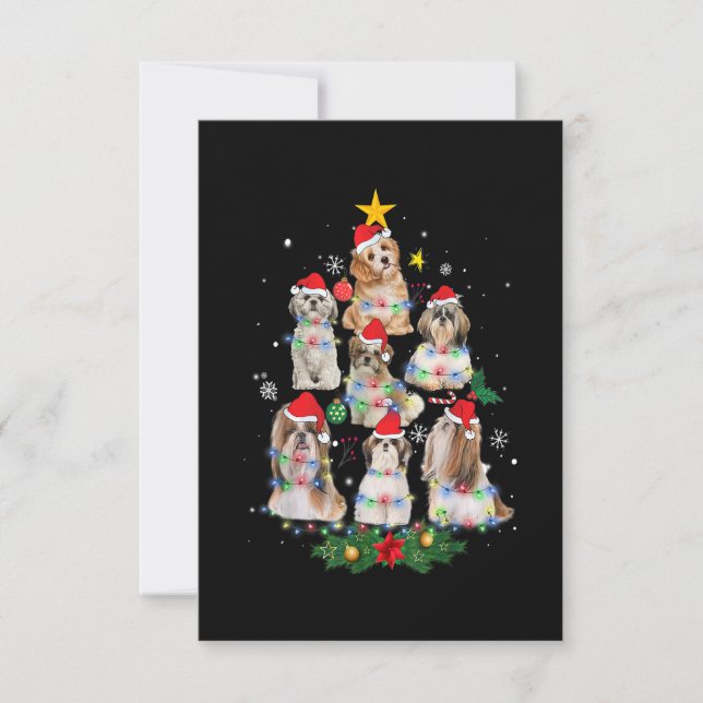 Tarjeta De Agradecimiento Shih Tzu Christmas Tree Santa Hat Lights Gifts dec (Anverso)
