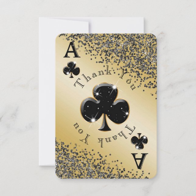 Tarjeta De Agradecimiento Shiny Ace of Clubs and Black Purpurina Gracias (Anverso)
