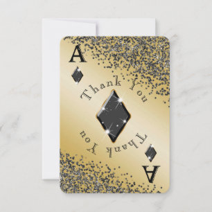 Tarjeta De Agradecimiento Shiny Ace of Diamonds & Black Purpurina Gracias
