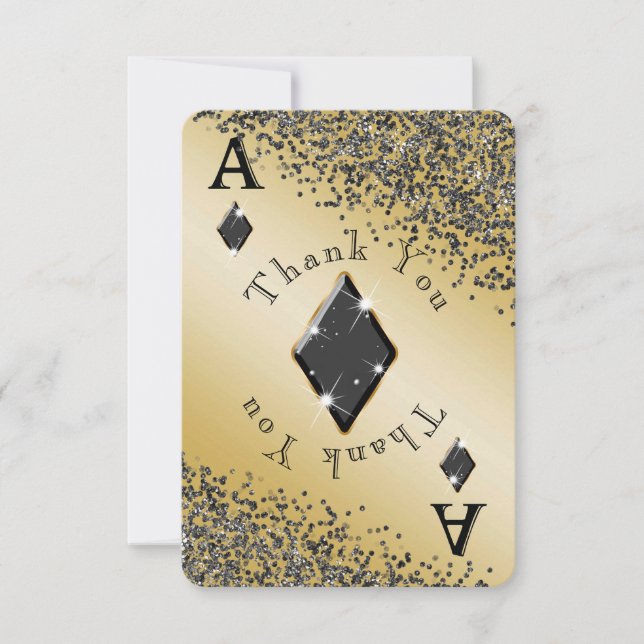 Tarjeta De Agradecimiento Shiny Ace of Diamonds & Black Purpurina Gracias (Anverso)