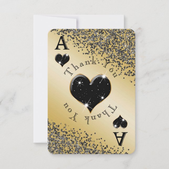 Tarjeta De Agradecimiento Shiny Ace of Hearts & Black Purpurina Gracias (Anverso)
