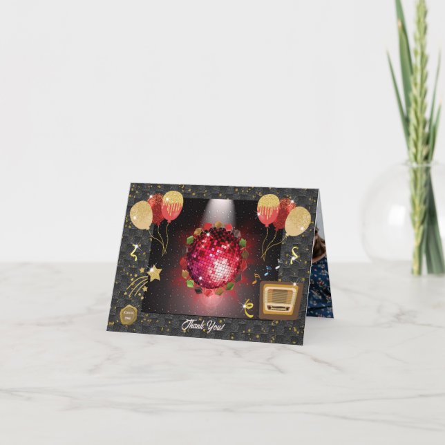 Tarjeta De Agradecimiento Shiny Red Disco Ball & Graduate Caps Photo (Anverso)