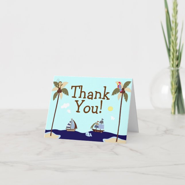 Tarjeta De Agradecimiento Ships Ahoy Nautical Baby Shower Thank You Notecard (Anverso)