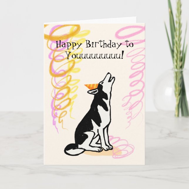 Tarjeta De Agradecimiento Shusky siberiano aullando feliz cumpleaños (Anverso)