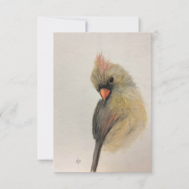 Tarjeta De Agradecimiento Shy Red Bird Note (Anverso)