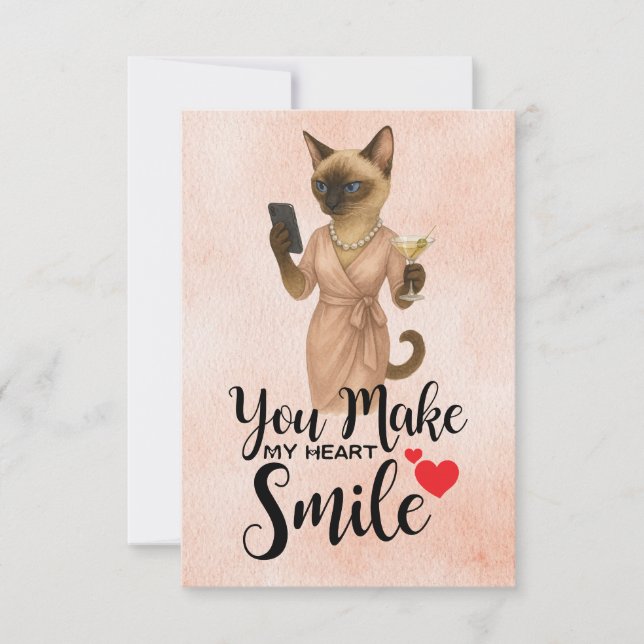 Tarjeta De Agradecimiento Siamese Cat mira el teléfono celular (Anverso)