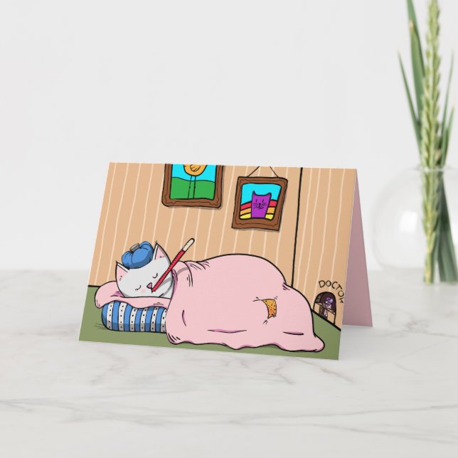 Tarjeta De Agradecimiento Sick Kitty Cat, Ponte bien pronto (Anverso)