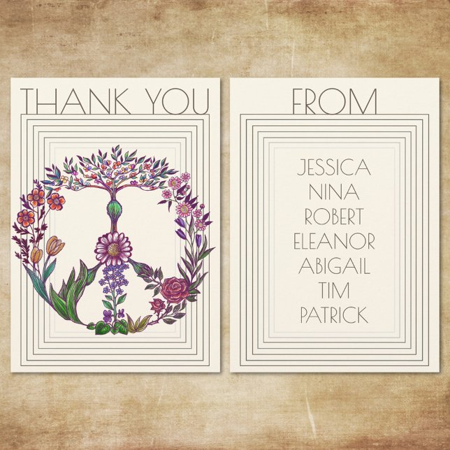 Tarjeta De Agradecimiento Signo de paz floral flor bohemia moderna giratoria (Subido por el creador)