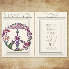 Tarjeta De Agradecimiento Signo de Paz Floral Flores Bohemias Modernas Femen