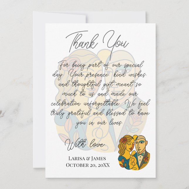 Tarjeta De Agradecimiento Silhouette artística Destino Boda de Arte Moderno (Anverso)