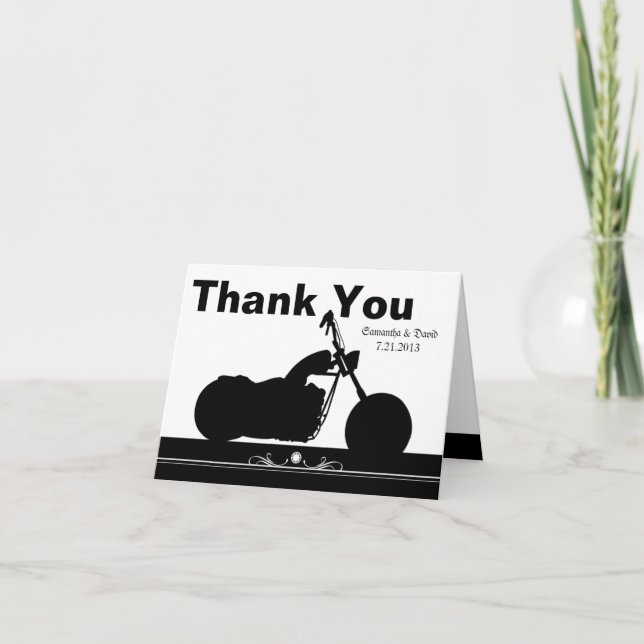 Tarjeta De Agradecimiento Silhouette Black White Motorcycle Biker (Anverso)