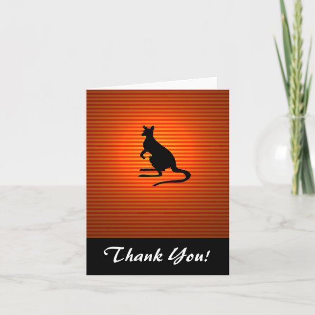 Tarjeta De Agradecimiento Silhouette canguro en rayas Naranjas y rojas (Anverso)