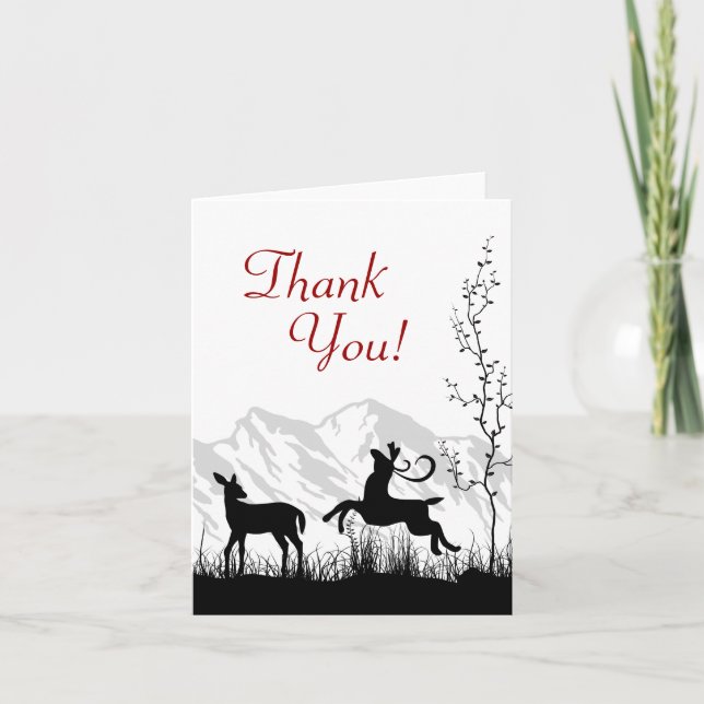 Tarjeta De Agradecimiento Silhouette Deer Couple Mountain Gracias (Anverso)