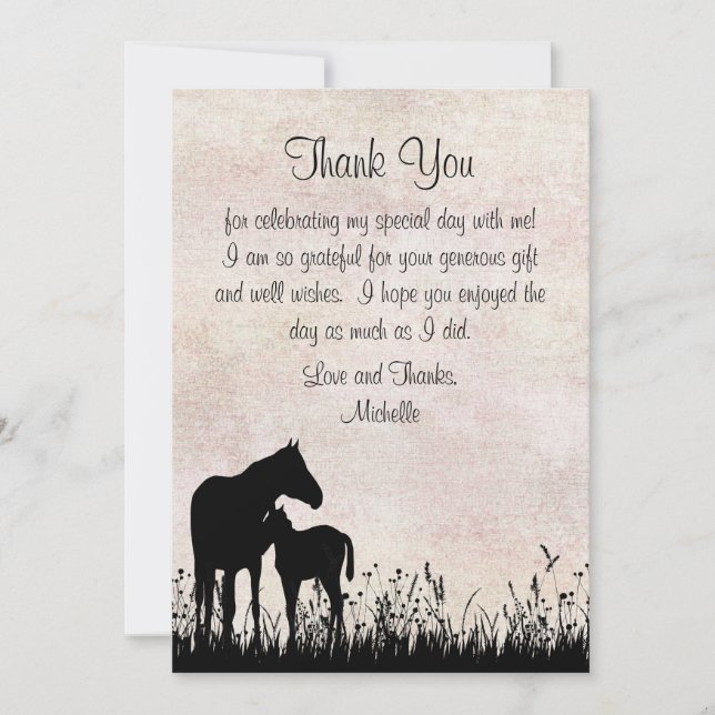 Tarjeta De Agradecimiento Silhouette Mare y Foe Horse Baby Shower Flat (Anverso)