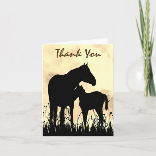 Tarjeta De Agradecimiento Silhouette Mare y Fool en el caballo de campo