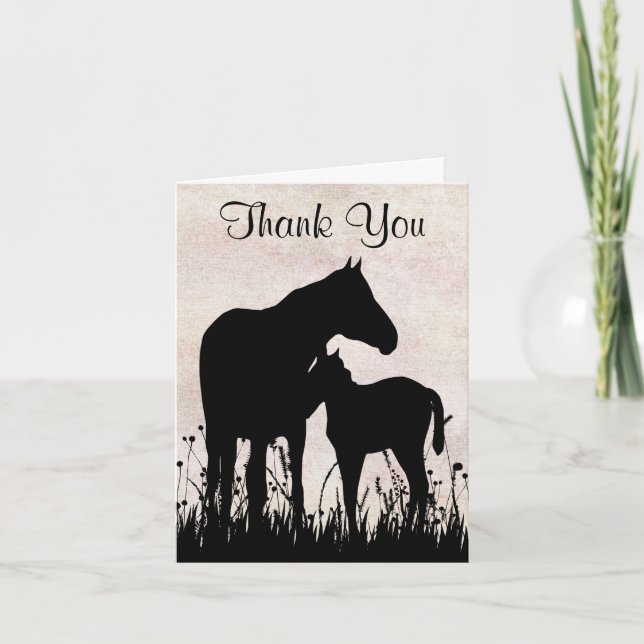 Tarjeta De Agradecimiento Silhouette Mare y Fool en el caballo de campo (Anverso)