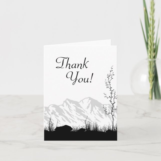 Tarjeta De Agradecimiento Silhouette Mountain Black and White Gracias (Anverso)