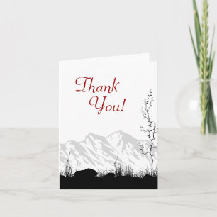 Tarjeta De Agradecimiento Silhouette Mountain Black, White and Red Gracias