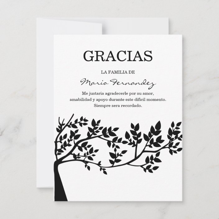 Tarjeta De Agradecimiento Silhouette Tree Espanol Funeral Gracias