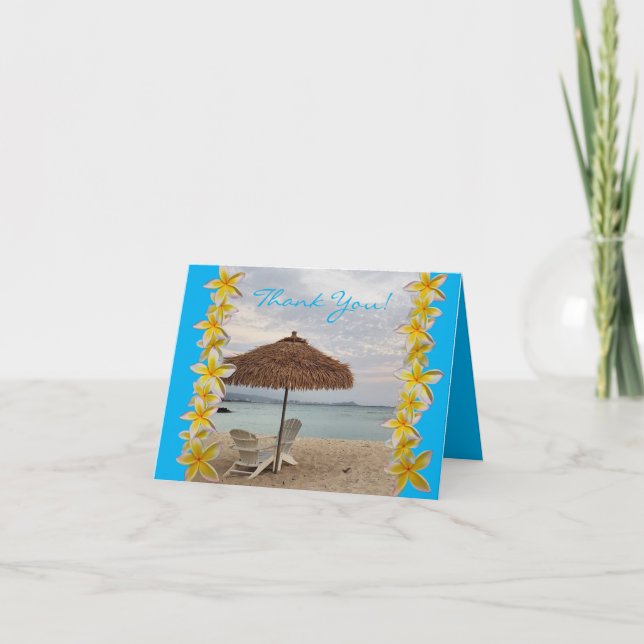 Tarjeta De Agradecimiento Sillas y playa de los paraguas Gracias (Anverso)