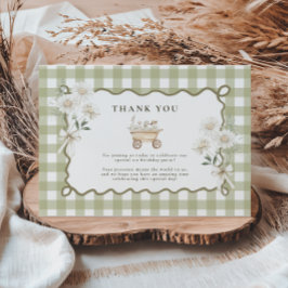 Tarjeta De Agradecimiento Silly Goose 1er cumpleaños Green Gingham
