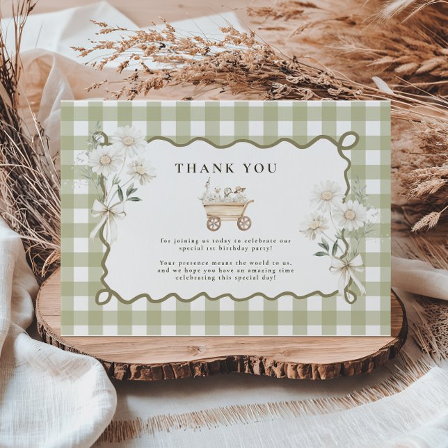 Tarjeta De Agradecimiento Silly Goose 1er cumpleaños Green Gingham (Subido por el creador)