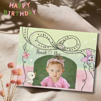 Tarjeta De Agradecimiento Silly Goose 1st Birthday Girl Pink Bow Photo 