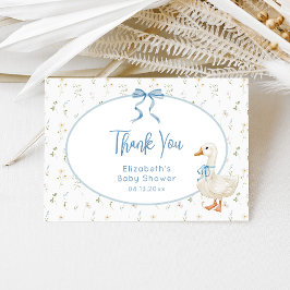 Tarjeta De Agradecimiento Silly Goose Blue Bow Floral Baby Shower