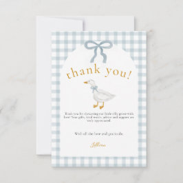 Tarjeta De Agradecimiento Silly Goose Blue Gingham Cottagecore Baby Shower