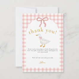 Tarjeta De Agradecimiento Silly Goose Blush Pink Gingham Baby Shower 