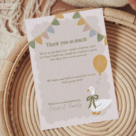 Tarjeta De Agradecimiento Silly Goose con globo Yellow Gingham Birthday