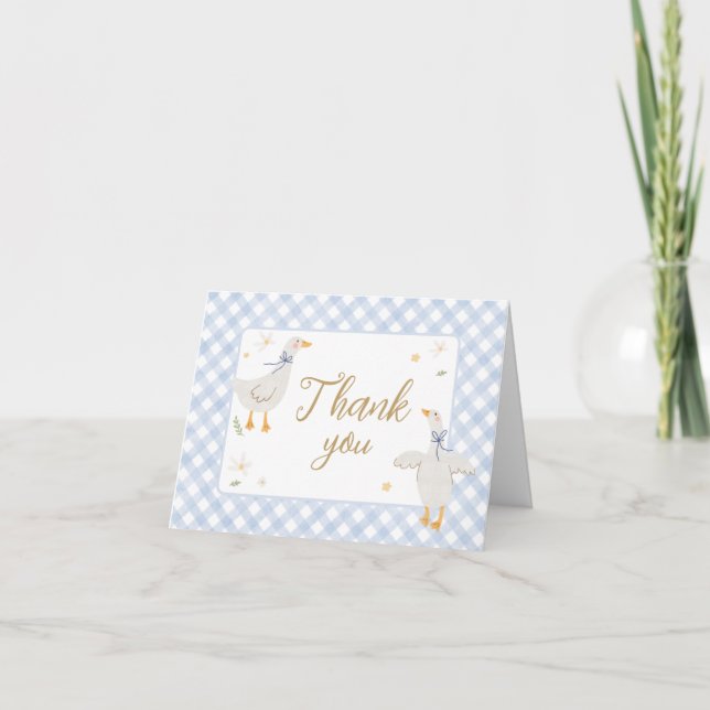 Tarjeta De Agradecimiento Silly Goose Gingham Baby Shower (Anverso)