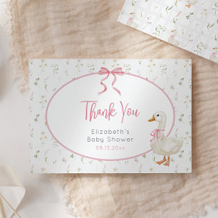 Tarjeta De Agradecimiento Silly Goose Pink Bow Wildflower Baby Shower