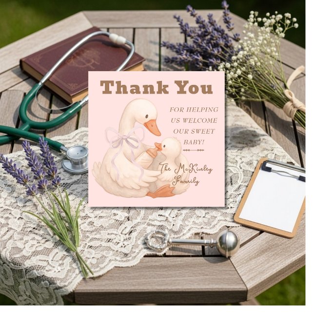 Tarjeta De Agradecimiento Silly Goose Pink Labor  Delivery NICU Hospital    (Silly Goose Pink Labor Delivery NICU Hospital Thank You Card)