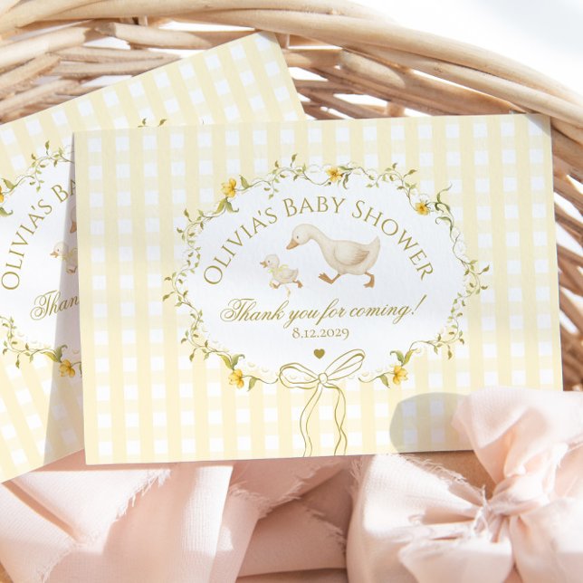 Tarjeta De Agradecimiento Silly Goose Wildflower Gingham Baby Shower (Subido por el creador)