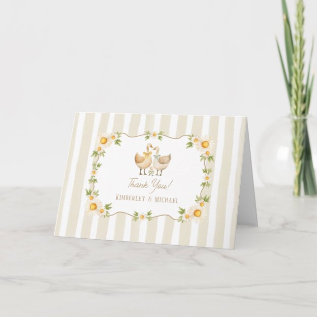 Tarjeta De Agradecimiento Silly Little Goose Yellow Daisy Baby Shower (Anverso)