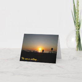 Tarjeta De Agradecimiento Silueta de puesta de sol de verano costero