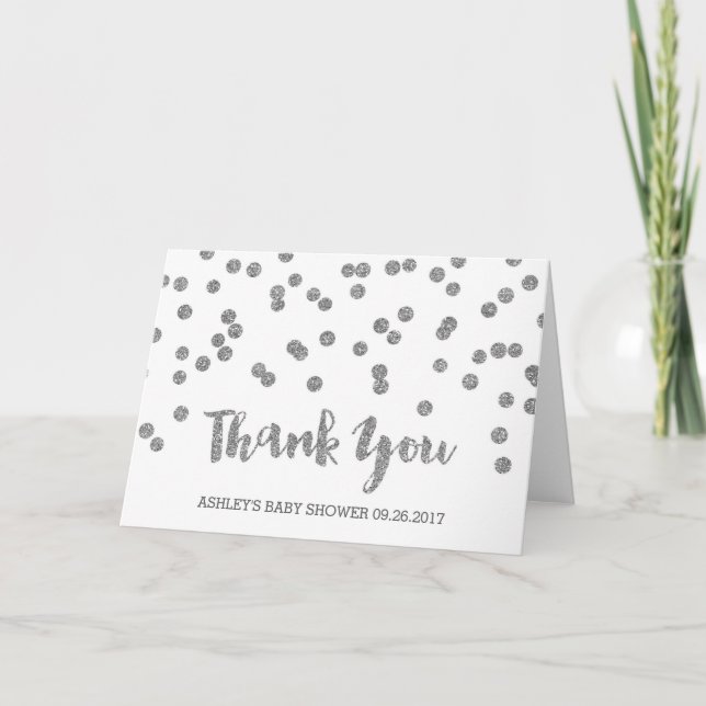 Tarjeta De Agradecimiento Silver Confetti Baby Shower Gracias (Anverso)