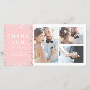 Tarjeta De Agradecimiento Silver Confetti Elegant Boda Rosa Gracias