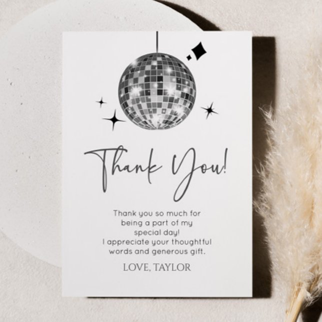 Tarjeta De Agradecimiento Silver Disco Ball Let's Disco Fiesta de cumpleaños (Subido por el creador)