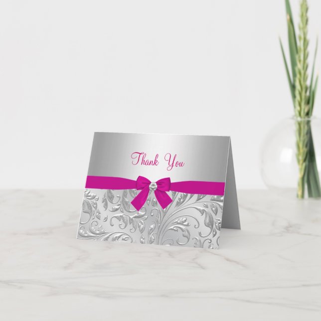 Tarjeta de agradecimiento Silver Floral Swirl & Bo (Anverso)