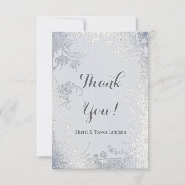 Tarjeta De Agradecimiento Silver Glimmer Aniversario Floral Gracias (Anverso)