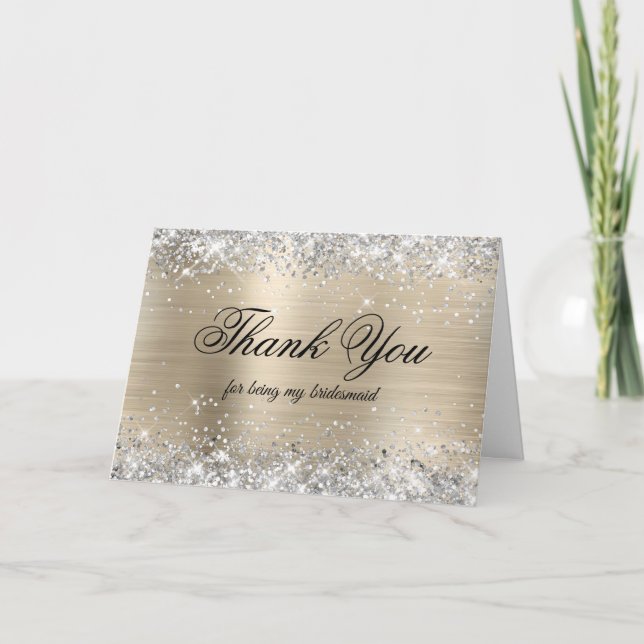 Tarjeta De Agradecimiento Silver Glitter Pale Gold Foil Bridesmaid (Anverso)