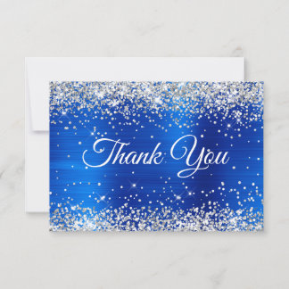 Tarjeta De Agradecimiento Silver Glitter Royal Blue Foil 50th Birthday